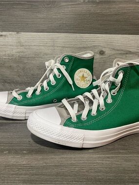 Converse CTA's Hi Top Green-Gray-White Glitter Logo Canvas Shoes Sz W 8.5  M 6.5